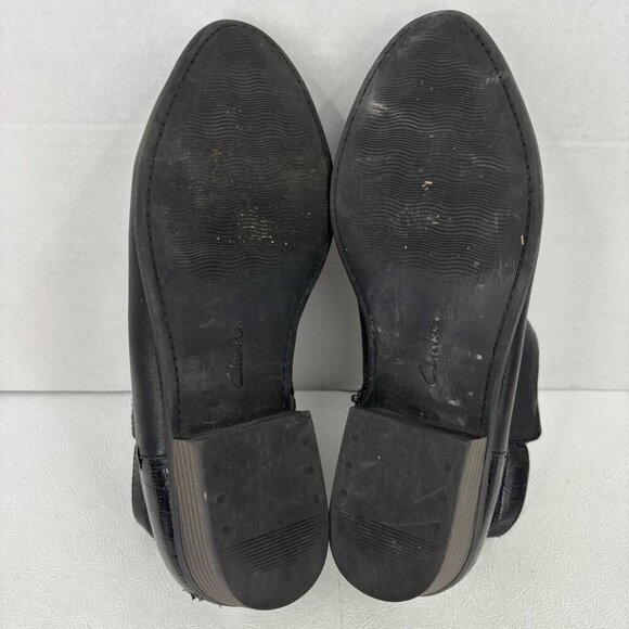 Clarks Addiy Zora Ankle Booties Womens 8.5 Black Leather Croc Embossed Boot - Picture 9 of 10